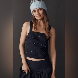 Maeve sold by Anthropologie Sleeveless Embellished Top - Navy - x-large - NWT
